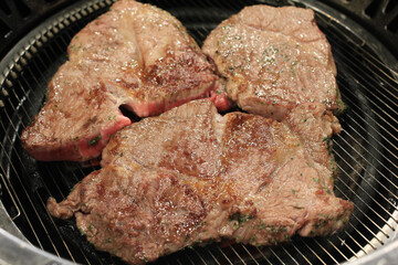 delicious grilled meat on barbecue