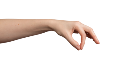 Caucasian female s hand gesture. Pinch, hold, sprinkle action showing salt or spice. Tiny fingers, transparent png