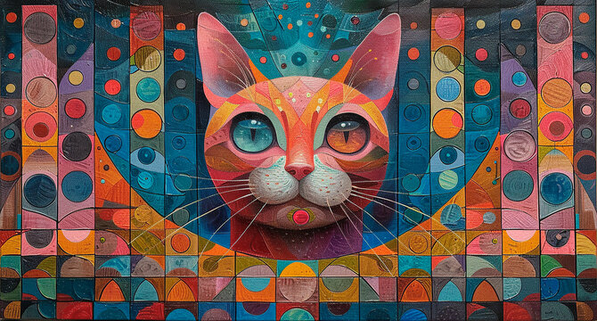 Abstract portrait of cat with different eyes.