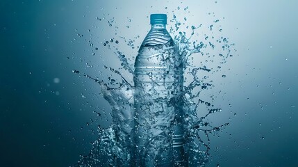 Turbulence and Stability: Water Bottle Splash Art - obrazy, fototapety, plakaty
