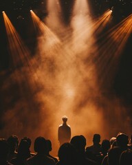 A solo performer stands on stage under a single spotlight, the audience holding their breath in anticipation