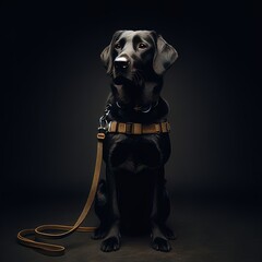 Eleganter schwarzer Hund mit goldenem Halsband, Hunde Porträt - obrazy, fototapety, plakaty