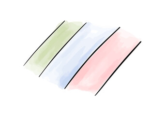 Watercolor doodle element. Green blue and red stripes. Vector illustration.