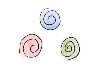 Watercolor doodle element. Colored spirals. Vector illustration.