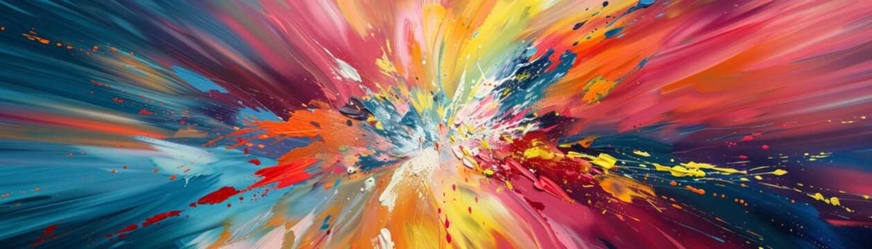 An abstract explosion of colors, creating a visual impact that captures the spontaneous nature of art