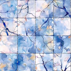 Artistic watercolor tiles capturing the momentary flicker of sunlight through moving tree branches, designed to seamlessly meld together. Seamless Pattern, Fabric Pattern, Tumbler Wrap, Mug Wrap.