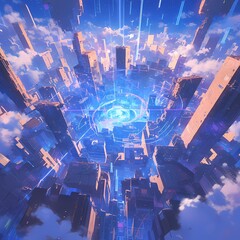 Breathtaking Aerial View of Futuristic Silicon Metropolis at Dusk