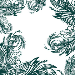 Monochrome artwork featuring plantinspired feathers on a blank canvas. hand drawing. Not AI.  Vector illustration