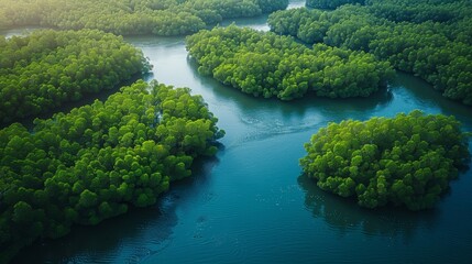Fototapeta na wymiar Lush Aerial Panorama of Dense Mangrove Forest Canopy Generative AI
