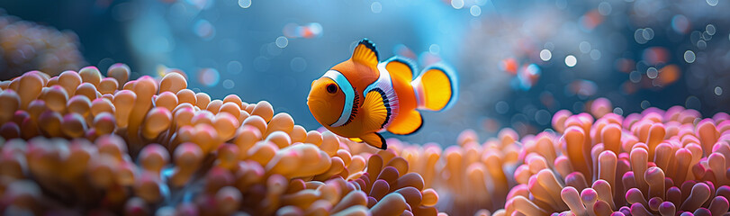 Clownfish in Harmony with Anemone - obrazy, fototapety, plakaty