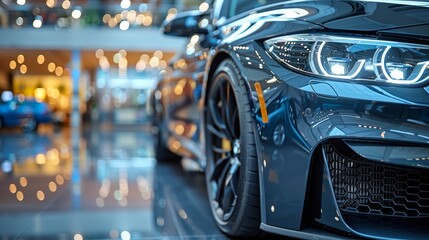 Sleek Black Luxury Car on Display in Showroom Generative AI - obrazy, fototapety, plakaty