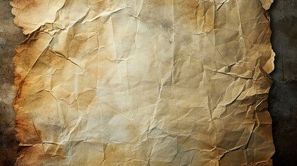 Aged crumpled sheet of darkened paper.