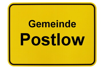 Illustration eines Ortsschildes der Gemeinde Postlow in Mecklenburg-Vorpommern - obrazy, fototapety, plakaty