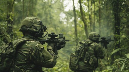 Filming an actionpacked sequence where soldiers in full camouflage execute a strategic forest operation