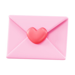 Pink 3D envelope with a heart closure on transparent background