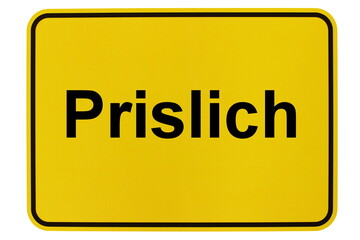 Illustration eines Ortsschildes der Gemeinde Prislich in Mecklenburg-Vorpommern - obrazy, fototapety, plakaty