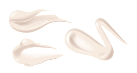 Cream Strokes, Realistic 3d Vector Samples Of White Creamy Textures For Cosmetic Use. Isolated Brushes, Smooth Strokes