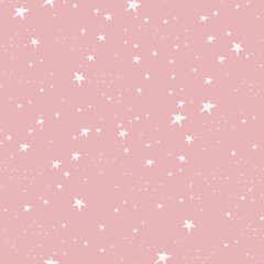 White doddle stars. Seamless fabric design pattern pink background - 791075579