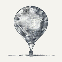 Hot Air Balloon touching ground. Vintage engraving style vector illustration.