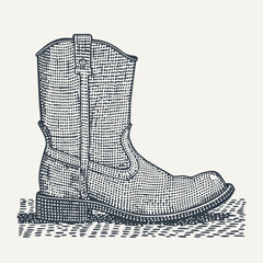 Leather Cowboy Boot side view. Vintage engraving style vector illustration.