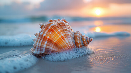 shell on the beach at sundown