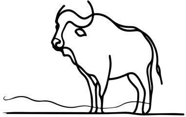 silhouette of a bull, Single one line drawing of a buffalo continuous line draw design