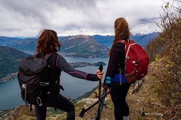 Trekking scene on Lake como alps - 791077733