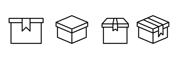 Set of delivery package icons. Cardboard in black simple design. Vector Illustration.