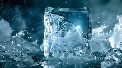 Suspended in Ice: Serene Object in Blue Monochrome - obrazy, fototapety, plakaty