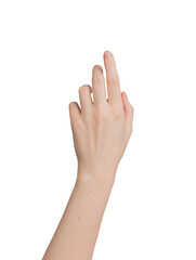 Front view of female hand gesture. Showing, signaling something abstract. Communication symbol with