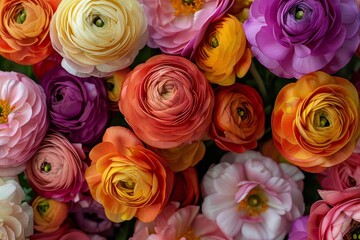 Fototapeta premium Varied faux flowers in bright hues showcasing gradient colors and textures