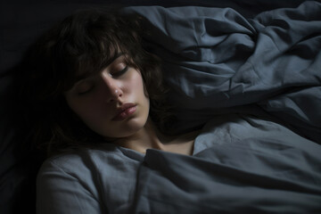 Fototapeta premium woman sleeping in bed at night, closeup portrait