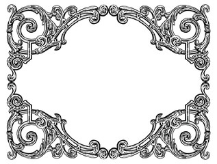 Frame vintage ornamental, decoration,tendrils,swirls,greeting card,invitation,baroque style, vector hand drawn illustration isolated on white
