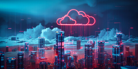 Fototapeta na wymiar illustration of the cloud with city 