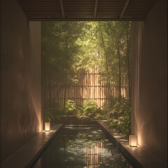 Tranquil Indoor Garden Sanctuary with Zen-Inspired Water Feature and Japanese Plants