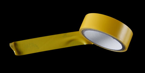Title: New yellow repair tape roll isolated on black, clipping path

