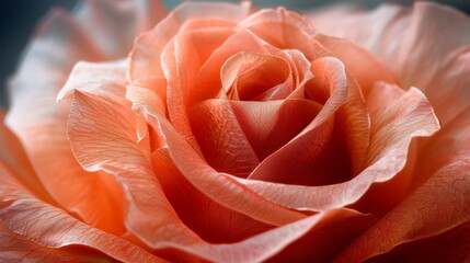   Close-up of an orange rose with dew on its petals and a softly blurred background - obrazy, fototapety, plakaty