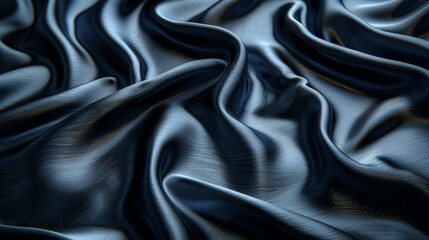   A tight shot of black-and-silver fabric, adorned with undulating waves at its upper and lower edges - obrazy, fototapety, plakaty