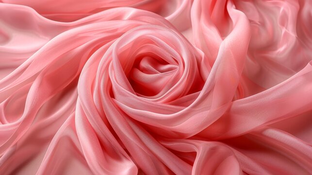   A tight shot of a pink fabric featuring a large rose at its heart