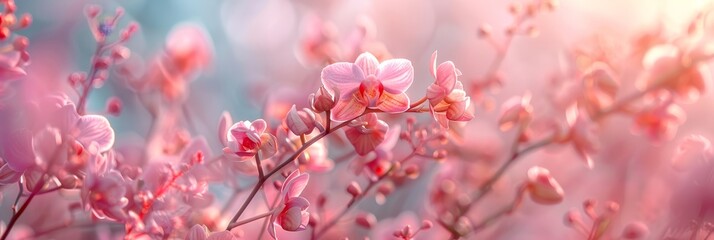 Ethereal and graceful dance of light pink orchids, swaying in perfect harmony amid serene beauty