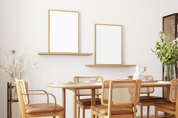 Mockup frame A4 in farmhouse style ,3d render	
