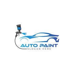 Car Painting Logo with Spray Gun and Sport Car Concept