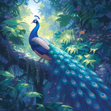 Stunning and Detailed Peacock in Natural Habitat; Perfect for Wildlife Photography