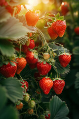 Selective focus of Strawberry fruit at the strawberry tree on the farm.