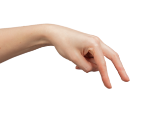 White background, female hand showing gesture. Concept isolated, motion icon for people. Adult woman, transparent png