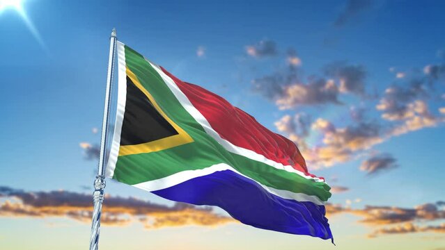 South Africa flag Waving Realistic With Sky