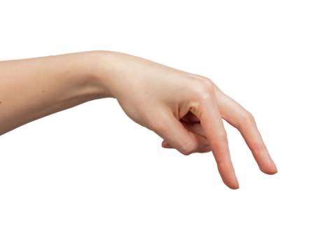 White background, female hand showing gesture. Concept isolated, motion icon for people. Adult woman, transparent png - Powered by Adobe