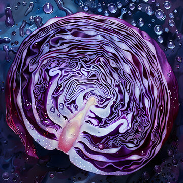 Red Cabbages Sliced in Half