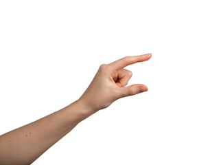 Woman s hand, showing an abstract gesture. Female palm, fingers open, grasping an invisible object., transparent png