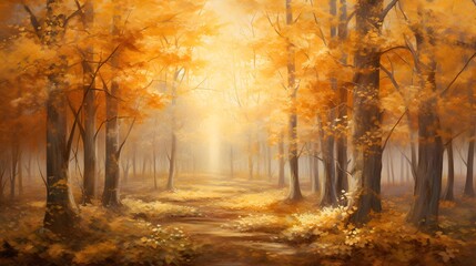 Autumn forest. Panoramic image of autumn forest in sunny day